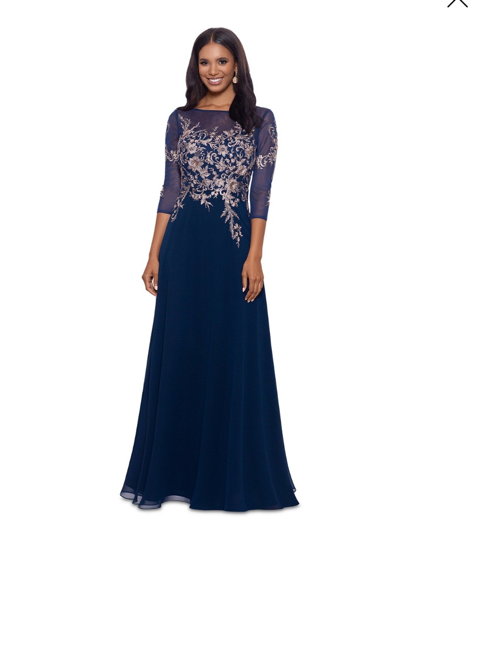 Betsy and Adam Navy Floral Embroidered A-Line Maxi Dress - Picture 2 of 11
